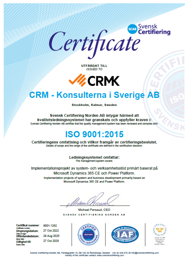 Certificate ISO 9001:2015